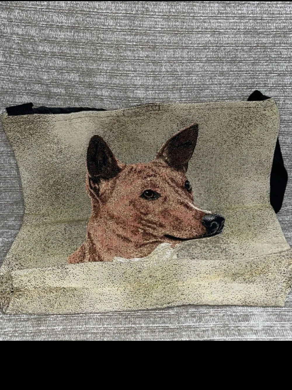 Vintage Robert J May Basenji Dog Tapestry Fabric Tote Bag New